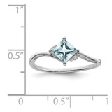 Sterling Silver Rhodium Plated Diamond & Aquamarine Square Ring - QR-2A685AFE-5205