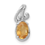 Sterling Silver Rhodium Plated Diamond & Citrine Oval Pendant - QP-F7A2559C-9261