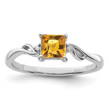 Sterling Silver Rhodium Plated Diamond & Citrine Square Ring - QR-87FE02E2-3477