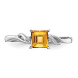 Sterling Silver Rhodium Plated Diamond & Citrine Square Ring - QR-C3461DD7-7402