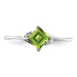 Sterling Silver Rhodium Plated Diamond & Peridot Square Ring - QR-FCC2D0B5-5732