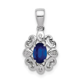 Sterling Silver Rhodium Plated Diamond & Sapphire Oval Pendant - QP-334E0158-8788
