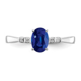 Sterling Silver Rhodium Plated Diamond & Sapphire Oval Ring - QR-CD125A1B-8422