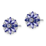 Sterling Silver Rhodium Plated Diamond & Tanzanite Post Earrings - QE-66BFB18E-2108