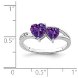 Sterling Silver Rhodium Plated Diamond and Amethyst Heart Ring - QR-6C81E08A-5448