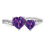 Sterling Silver Rhodium Plated Diamond and Amethyst Heart Ring - QR-AC5E0BD0-1789