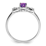 Sterling Silver Rhodium Plated Diamond and Amethyst Oval Ring - QR-16EB33DE-8228