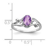 Sterling Silver Rhodium Plated Diamond and Amethyst Oval Ring - QR-A1A7E966-9113