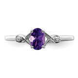 Sterling Silver Rhodium Plated Diamond and Amethyst Oval Ring - QR-EF5F5F18-7891