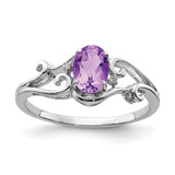 Sterling Silver Rhodium Plated Diamond and Amethyst Oval Ring - QR-F16DB35D-5541