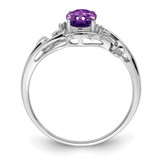 Sterling Silver Rhodium Plated Diamond and Amethyst Oval Ring - QR-F16DB35D-5541