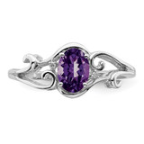 Sterling Silver Rhodium Plated Diamond and Amethyst Oval Ring - QR-F16DB35D-5541