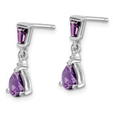 Sterling Silver Rhodium Plated Diamond and Amethyst Post Earrings - QE-40676188-6960