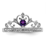 Sterling Silver Rhodium Plated Diamond and Amethyst Ring - QR-4589E997-3431