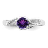 Sterling Silver Rhodium Plated Diamond and Amethyst Round Ring - QR-2F1FD059-9395