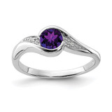 Sterling Silver Rhodium Plated Diamond and Amethyst Round Ring - QR-82ECA4EB-5194