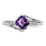 Sterling Silver Rhodium Plated Diamond and Amethyst Square Ring - QR-5F75C0E5-2656