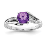 Sterling Silver Rhodium Plated Diamond and Amethyst Square Ring - QR-79A3C3D0-3189