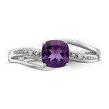 Sterling Silver Rhodium Plated Diamond and Amethyst Square Ring - QR-79A3C3D0-3189