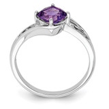 Sterling Silver Rhodium Plated Diamond and Amethyst Square Ring - QR-B9590601-5758
