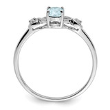 Sterling Silver Rhodium Plated Diamond and Aquamarine Oval Ring - QR-79098C37-5320