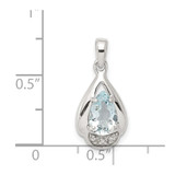 Sterling Silver Rhodium Plated Diamond and Aquamarine Pendant - QP-7E6E2C0D-1780