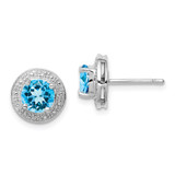 Sterling Silver Rhodium Plated Diamond and Blue Topaz Post Earrings - QE-A5E36901-1345