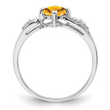 Sterling Silver Rhodium Plated Diamond and Citrine Cushion Ring - QR-4516B6FE-4141