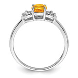 Sterling Silver Rhodium Plated Diamond and Citrine Round Ring - QR-80A7D0D1-2253