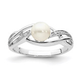 Sterling Silver Rhodium Plated Diamond and FW Cultured Pearl Ring - QR-A02098AA-8066
