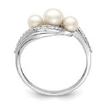 Sterling Silver Rhodium Plated Diamond and FW Cultured Pearl Ring - QR-AADDC318-9659
