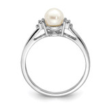 Sterling Silver Rhodium Plated Diamond and FW Cultured Pearl Ring - QR-AE81C0D2-9622