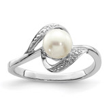 Sterling Silver Rhodium Plated Diamond and FW Cultured Pearl Ring - QR-C67AFB0C-4078