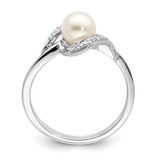 Sterling Silver Rhodium Plated Diamond and FW Cultured Pearl Ring - QR-C67AFB0C-4078