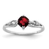 Sterling Silver Rhodium Plated Diamond and Garnet Cushion Ring - QR-7D3605C6-2998