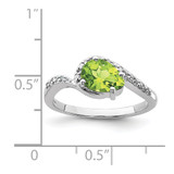 Sterling Silver Rhodium Plated Diamond and Peridot Oval Ring - QR-E139C204-5002