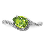 Sterling Silver Rhodium Plated Diamond and Peridot Ring - QR-BEC998C5-8922