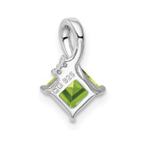 Sterling Silver Rhodium Plated Diamond and Peridot Square Pendant - QP-2D776A1D-4538