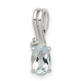 Sterling Silver Rhodium Plated Diamond Aquamarine Oval Pendant - QP-4F5B9624-8863