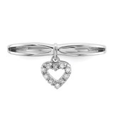 Sterling Silver Rhodium Plated Diamond Heart Dangle Ring - QR-68A805E9-7270