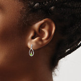 Sterling Silver Rhodium Plated Pear Peridot and Diamond Post Earrings - QD-E1007527-1344