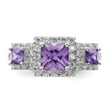 Sterling Silver Rhodium plated Purple Square CZ Ring - QR-510A3A54-1476