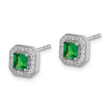 Sterling Silver Rhodium Plated Square Green and Clear CZ Post Earrings - QE-46A537BC-9889