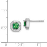 Sterling Silver Rhodium Plated Square Green and Clear CZ Post Earrings - QE-46A537BC-9889