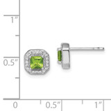 Sterling Silver Rhodium Plated Square Green and Clear CZ Post Earrings - QE-E0A0BB00-8196