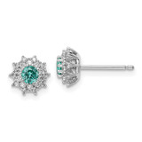Sterling Silver Rhodium plated Teal & White CZ Post Earrings - QE-DE2B54AA-4593