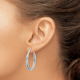 Sterling Silver Rhodium Plated Textured Double Oval Hoop Earrings - QE-55766946-4219