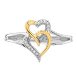 Sterling Silver Rhodium Plated with 14K Yellow Gold Diamond Heart Ring - QR-88F24A56-5587