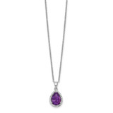 Sterling Silver Rhodium Polished Amethyst & CZ Necklace