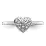 Sterling Silver Rhodium Polished Diamond Heart Ring - QR-92B8A49B-7642